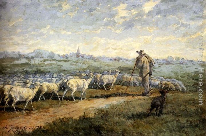 Charles Emile Jacque Landscape with a Flock of Sheep